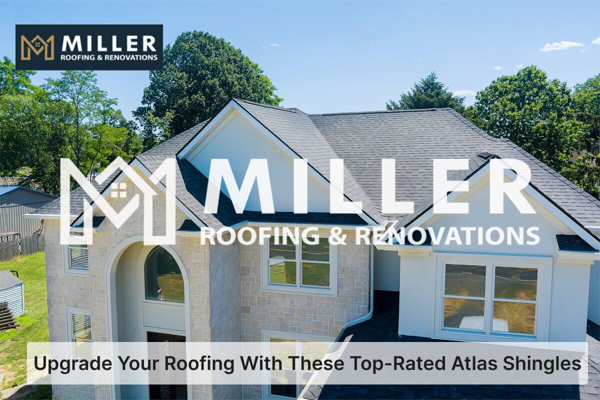 Modern home with Atlas roof shingles surrounded by trees.