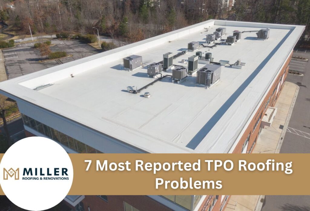 Aerial view of white TPO commercial roof with multiple HVAC units and equipment