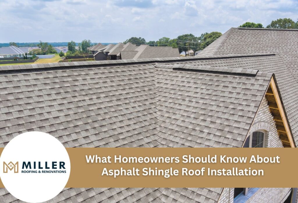 Asphalt shingle roof installation on residential home with neighborhood view