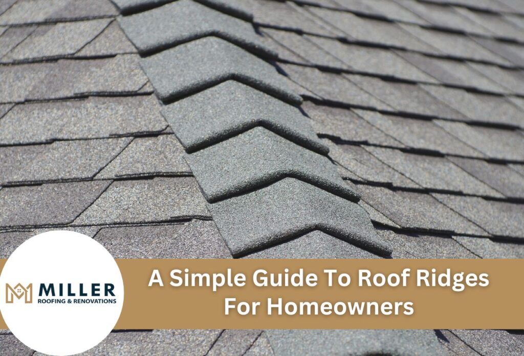 Gray asphalt roof shingles with ridge cap tiles showing professional roofing installation