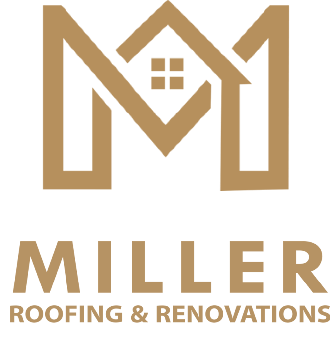 Miller Roofing & Renovations logo with stylized M incorporating house design