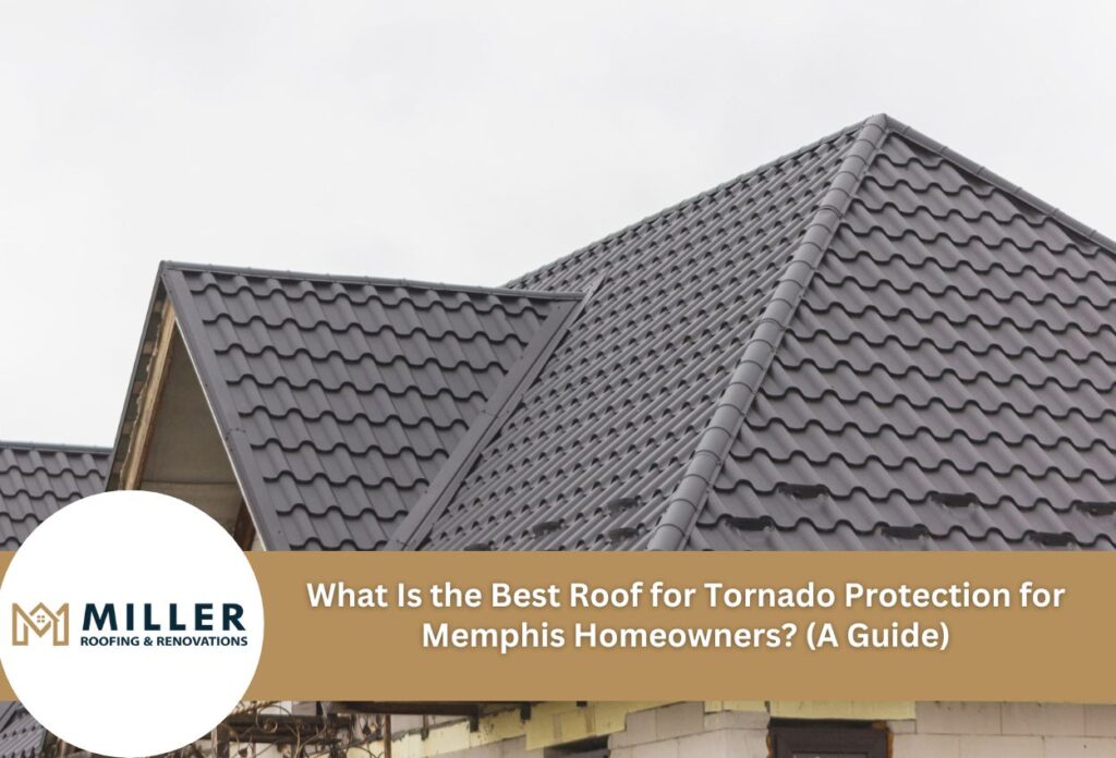 Gray metal tile roof on residential home showing tornado-resistant roofing materials