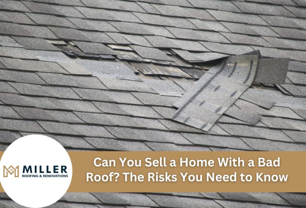 Damaged roof shingles with missing and lifted sections showing storm damage